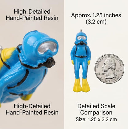 Blue Miniature Diver Figurine with Floating Ball, Resin Aquarium Decoration Micro Landscape Ornament for Fish Tank Pet Supplies