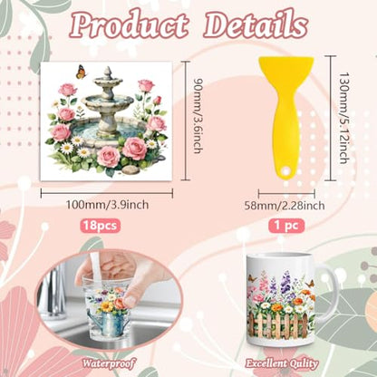 Peacoblue 18 Sheets Rub on Transfers for Crafts, Garden Flowers and Butterfly 3.6"x3.9" UV DTF Cup Wraps Waterproof Rub on Cold Transfers Stickers for Wood Glass Metal Cup Tumblers Mirrors Mugs Decor - style: Garden Flowers And Butterflies