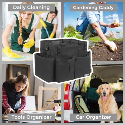 Compact Wearable Cleaning Caddy, Small Supplies Organizer with Handle & Shoulder Straps for Housekeepers, Under Sink & Car Cleaning Tool Organizer Bag (Black) - color: Black