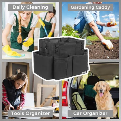 Compact Wearable Cleaning Caddy, Small Supplies Organizer with Handle & Shoulder Straps for Housekeepers, Under Sink & Car Cleaning Tool Organizer Bag (Black) - color: Black