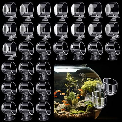 30 Pack Aquatic Plant Cups with Hole Acrylic Aquatic Plant Pot with Suction Cups Transparent Suction Cup Planter Fish Tank Plant Holder for Aquarium Aquascape Decoration, 2 Styles
