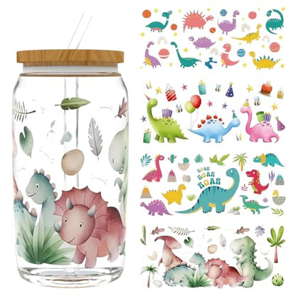 UV DTF Cup Wrap Transfer Stickers Rub On Transfers 4 Sheets Dinosaur Tumblers Water Bottles Mugs Glasses Cups - style: Dinosaur