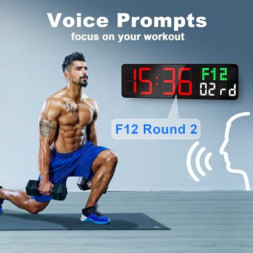 LUCORB Gym Clock Timer, Workout Clock with Seconds | 5 Display Modes, 4 Alarms | Remote Control Countdown Timer Wall for Home Gym Garage Living Room Classroom Office