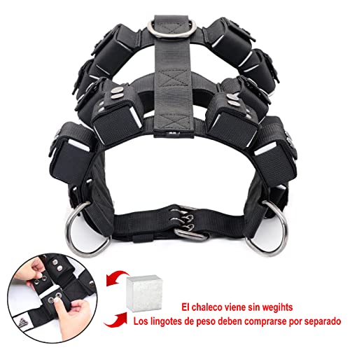 Weighted Tactical Dog Vest, No Pull Harness Symmetric Weight Pockets for Muscle & Weight Loss, Fit Pitbull GSD Husky, Heavy Nylon Service Harness Black - size: Dog's Waist 26.5"-32.5" | VEST ONLY