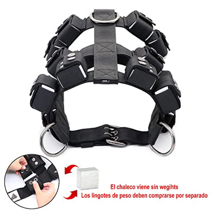Weighted Tactical Dog Vest, No Pull Harness Symmetric Weight Pockets for Muscle & Weight Loss, Fit Pitbull GSD Husky, Heavy Nylon Service Harness Black - size: Dog's Waist 26.5"-32.5" | VEST ONLY