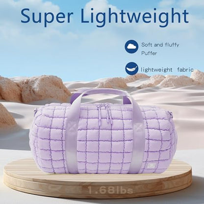 Quilted Gym Bag for Women,Duffle Bag for Travel with Wet Pocket,Carry on Weekender Bags for Women,Travel Bag with Shoe Compartment (Light purple) - color: Light purple