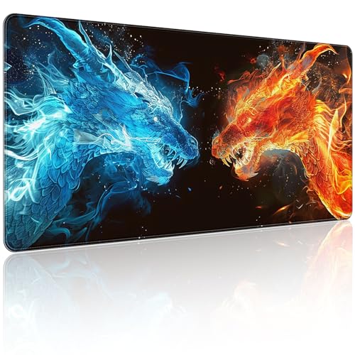 35.4 x 15.7 in, XXL Large Mouse Pad for Desk, Extended Keyboard Mouse Mat for Computer Office, Big Mouse pad with Stitched Edges, Gaming Pc-Ice Dragon fire Dragon - color: Ice Dragon fire Dragon