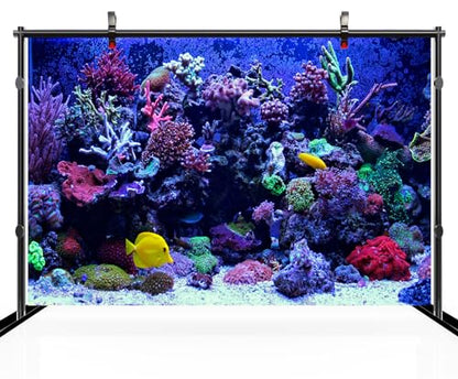 20x10ft Undersea Aquarium Backdrop Fish Tank Underwater Coral Tropical Fish Background World Fish Tank Diving Holiday Fishing Party Decoration Photo Props Wallpaper - size: 20x10FT
