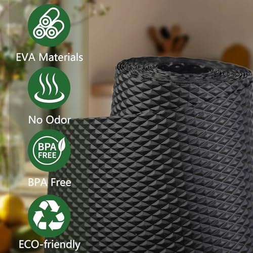 Shelf Liner 30 Inches Wide, Kitchen Cabinet Liner, Drawers Liner Non-Slip | Thickened Non Adhesive Black Liner 30 Inches x 20 FT, Washable Oil-Proof for Shelves, Refrigerator, Storage, Desks