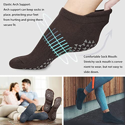 Hylaea Unisex Non Slip Socks with Grip for Yoga, Hospital, Pilates, Barre | Ankle, Cushioned - color: 1. Dark Green Dark Grey Coffee (3 Pairs), size: Large-X-Large