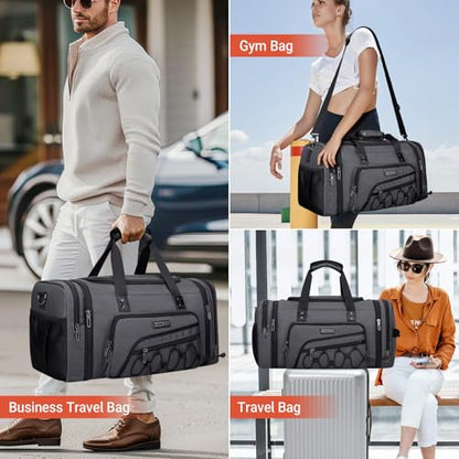 WITZMAN Mens Duffle Bag Expandable 45L Travel Gym with Shoe Compartment - color: Silvery Grey