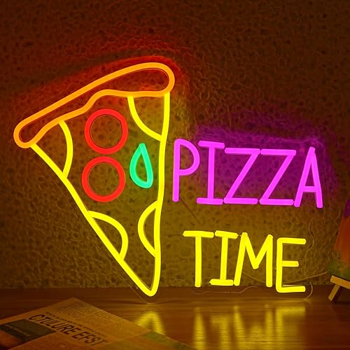 Pizza Time Neon Sign for Wall Decor Delicious Pizza LED Light Sign Dimmable Business Food Neon Light Colorful Pizzeria Neon Light Up Sign for Bars Parties Kitchens Bedrooms - style: Pizza Time