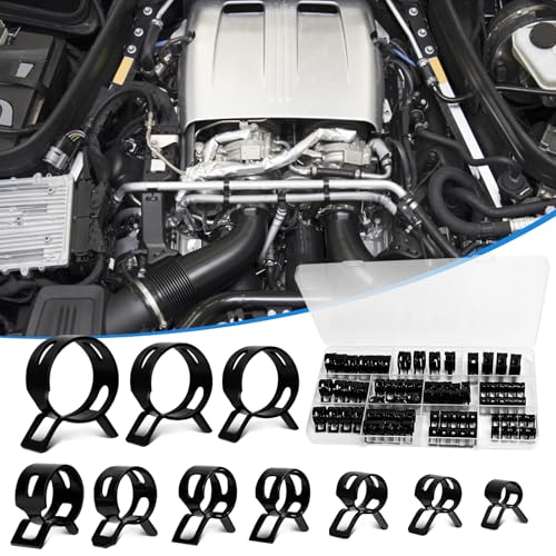 80pcs Vacuum Hose Clamps Assortment Kit - Spring Hose Clamps for 6mm To 18mm Silicone Pipes - Low Pressure Air Clip Set (Black)