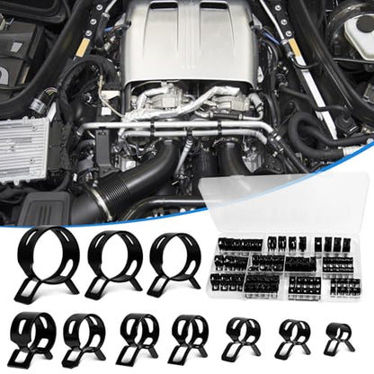 80pcs Vacuum Hose Clamps Assortment Kit - Spring Hose Clamps for 6mm To 18mm Silicone Pipes - Low Pressure Air Clip Set (Black)