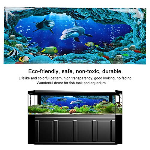 Sea World Aquarium Background, PVC Adhesive Double Sided Poster Sticker Fish Decoration(91x50cm)