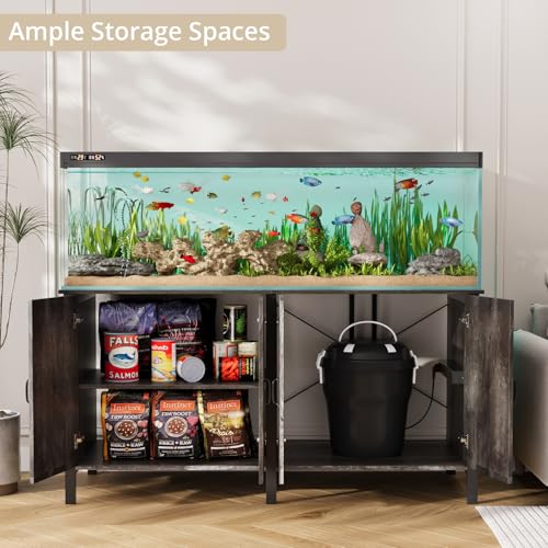 VOWNER 100-150 Gallon Fish Tank Stand with Power Outlet, Heavy Duty Aquarium Stand with Cabinet Storage for Fish Tank, Turtle Tank, Reptile Terrarium, 60" L*23.6" W Tabletop, 2200 LBS Capacity, Grey - color: Grey