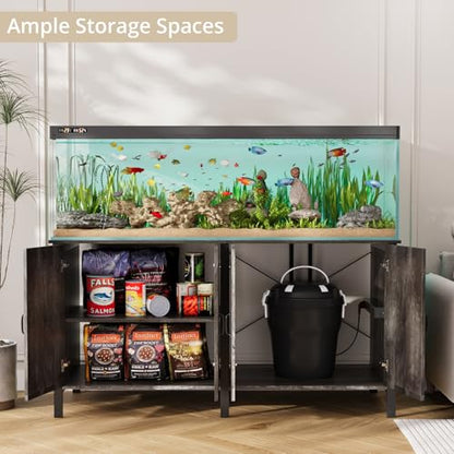 VOWNER 100-150 Gallon Fish Tank Stand with Power Outlet, Heavy Duty Aquarium Stand with Cabinet Storage for Fish Tank, Turtle Tank, Reptile Terrarium, 60" L*23.6" W Tabletop, 2200 LBS Capacity, Grey - color: Grey