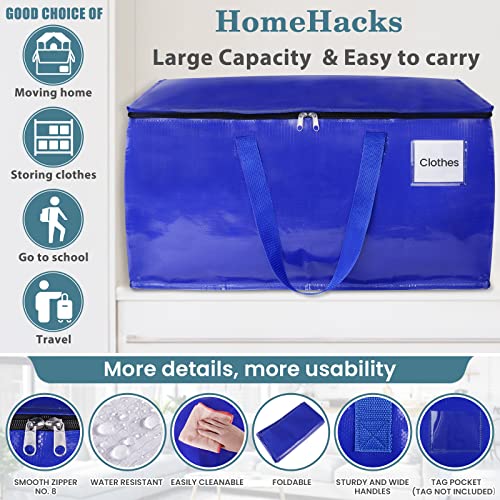 HomeHacks Moving Bags Heavy Duty with Strong Zippers and Handles Collapsible Moving Supplies, Storage Totes for Packing & Moving Storing 125L,10-Pack, Blue