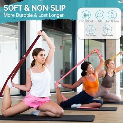 Yoga Exercise Adjustable Straps 8FT with Durable D-Ring for Pilates & Gym Workouts | Hold Poses, Stretch, Improve Flexibility & Maintain Balance - color: Light green&pink