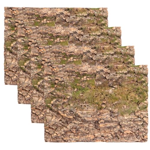 4 Pcs Cork Terrarium Background, 15.7 x 11.8 in Reptile Cork Bark Mat, Natural Cork Bark Climbing Sheet, Cut to Fit Bark Backdrop Wall Decor for Aquarium, Vivarium, Reptile Habitat