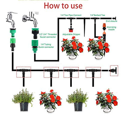 300Pcs Barbed Tee Connectors Drip Irrigation, 1/4" Universal Barbed Tee Fittings for 4/7mm Water Tube,3-Way Irrigation Coupling for Flower Pot Garden Lawn(Black)