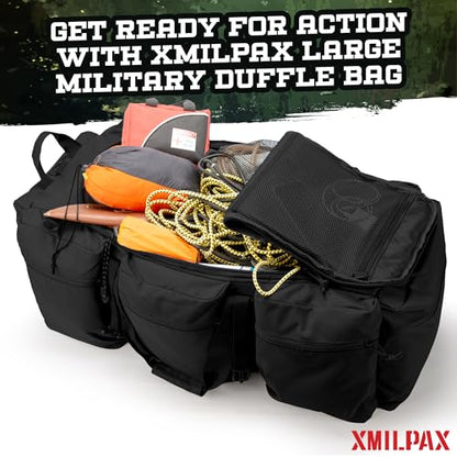 100L Large Military Duffle Bag Deployment Duffel Bag Sports Equipment Travel Luggage Bag with Detachable Backpack Straps… - color: Black