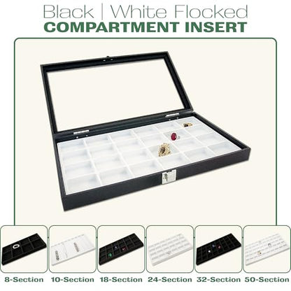 2-Pack 24-Compartments Flocked Velvet Jewelry Display Inserts - Tray/Case Liners - Ring Earrings Storage, (Black) by The Display Guys - color: Black, size: Compartments - 24