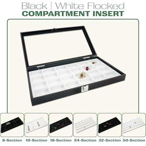 2-Pack 18-Compartments Flocked Velvet Jewelry Display Inserts - Tray/Case Liners - Ring Earrings Storage, (White) by The Display Guys - color: White, size: Compartments - 18