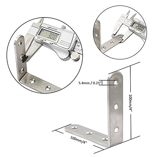 Deezio Stainless Steel Heavy Duty Corner Brace Joint Angle Bracket Shelf Brackets, Brushed Nickel, Pack of 4(100x100x3mm)