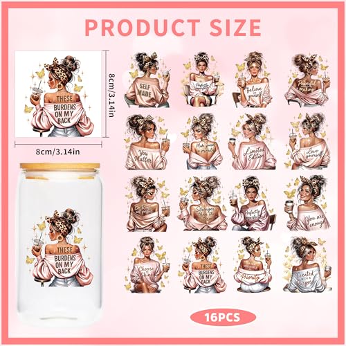 Inspirational Girl UV DTF Cup Wraps - 16 Sheet Shining Girl UV DTF Transfer Stickers, Motivational UVDTF Cup Wraps for Glass, Waterproof Transfer Sticker, DIY Crafts - color: Girl672