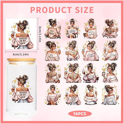 Inspirational Girl UV DTF Cup Wraps - 16 Sheet Shining Girl UV DTF Transfer Stickers, Motivational UVDTF Cup Wraps for Glass, Waterproof Transfer Sticker, DIY Crafts - color: Girl672