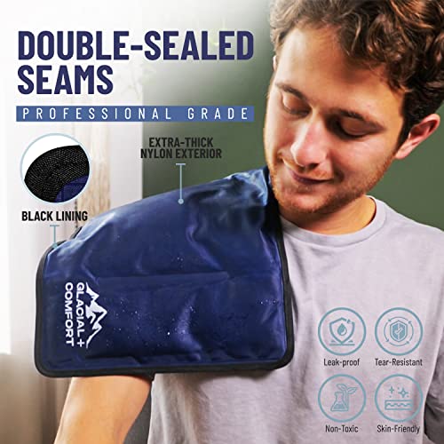 Glacial Comfort Large Gel Ice Pack for Injuries Reusable - (15" x 11") Cold Pads for Back Pain, Hip, Knee, Shoulder, Muscle Strains, Migraine & Postpartum Recovery, Flex Technology - Compression Pad. - size: Large (15" x 11")