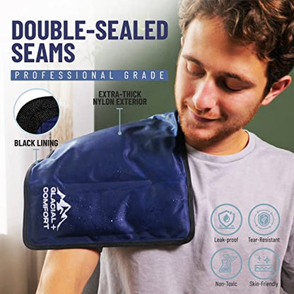 Glacial Comfort Large Gel Ice Pack for Injuries Reusable - (15" x 11") Cold Pads for Back Pain, Hip, Knee, Shoulder, Muscle Strains, Migraine & Postpartum Recovery, Flex Technology - Compression Pad. - size: Large (15" x 11")