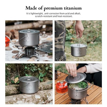 Boundless Voyage Titanium Hanging Pot for Outdoor Camping Backpacking Hiking Ultralight Portable Cooking Pot Camp Kitchen Cookware 1300ML/1950ML/2900ML - color: 1300ml (44 fl oz)