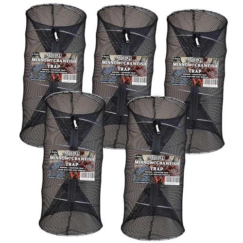 Fishing Bait Trap Crawdad Minnow Trap 24 inch Large Folding Collapsible Heavy Duty Crawfish Bait Fish Traps Shrimp Lobster Cast Net - style: 5 PACK TRAPS