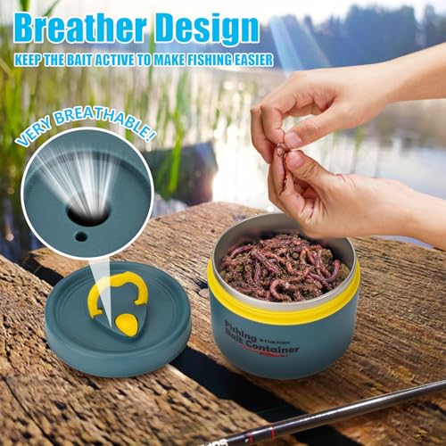 THKFISH Fishing Bait Container, Stainless Steel Insulated Live Bait Storage, Worm Bait Holder, Bait Storage Box, Nightcrawler Box, Bait Bucket to Keeps Bait Fresh and Alive - color: 2PCS-0.6L+0.4L-Blue
