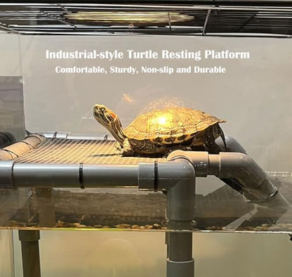 Large Turtle Basking Platform for Aquatic Turtles, Sturdy Standing Turtle Dock with Non-Slip Ramp, Red Ear Slider Tank Accessories for 25/29/40/55 Gal, Gray/Black - size: Basking Platform 10.8" W × 7.7" D