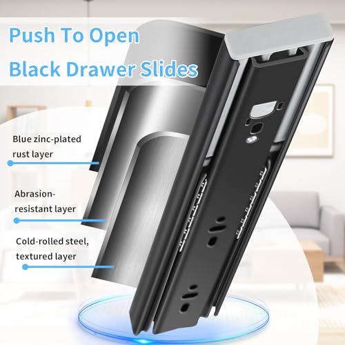 Push to Open Drawer Slides 5 Pairs Full Extension 12 14 16 18 20 22 24 inch Side Mount Pull Out Kitchen Cabinet Rails Bracket Replacement Ball Bearing Tracks kit Guide Runner 100 LB Capacity - size: 12 Inch, style: Push open-5 pairs