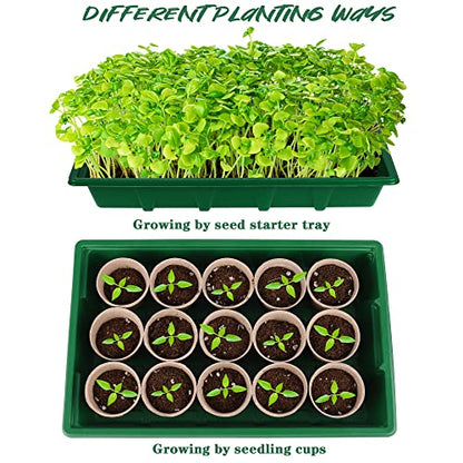 4 Pack Seed Starter Tray Set Plants Growing Trays Peat Pots for Seedlings with Seed Starter Pots, Plastic Germination Tray, Plant Labels, Tool for Flower Vegetable Planting, Green