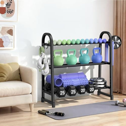 3 Tier Dumbbell Rack - Weight Rack for Home Gym: Stand Only | Heavy Duty Adjustable Storage Rack with Hooks, Dumbbell Stand & Weight Holder, Organizer Shelf for Home Gym - size: 29.96''Length