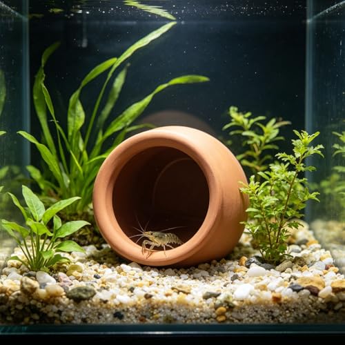 Saim Natural Clay Ceramic Cave Pot - Aquarium Fish Tank Decor Hideout for Betta Shrimp Cichlid Small Fish Breeding & Hiding Shelter Cute Ornament Aquatic Habitat- Large