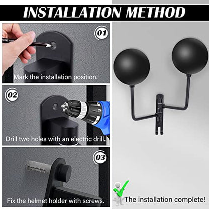 Kikerike Motorcycle Helmet Rack Wall Mount 180 Degree Rotation Metal Bike Helmet Holder Mount Bicycle Helmet Display Hanger Stand with 2 Hooks for Motorcycle Bike Baseball Rugby Helmet - Black, 1 Pcs - color: Black(1pcs With Double-Head Design)