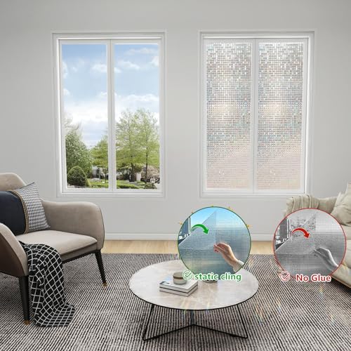 Window Privacy Film Stained Glass Film Decorative See in not Out Glass Film Frosted Sticker Removable Window Tint Static Cling Window Films for Kitchen (Silver, 17.5inx118in)