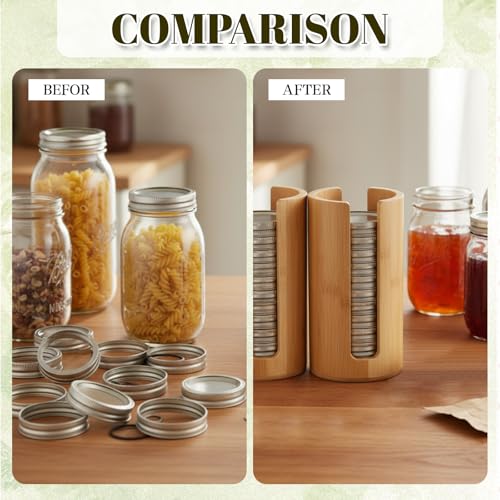 LemonRoad 4 Packs Mason Jar Lid Organizer Vertical Bamboo Storage Holder Fits Wide Mouth and Regular Mouth Mason Jar Accessories for Canning Lid Kitchen Rack Cabinet Organization (Double Sided Open) - style: Double Sided Open