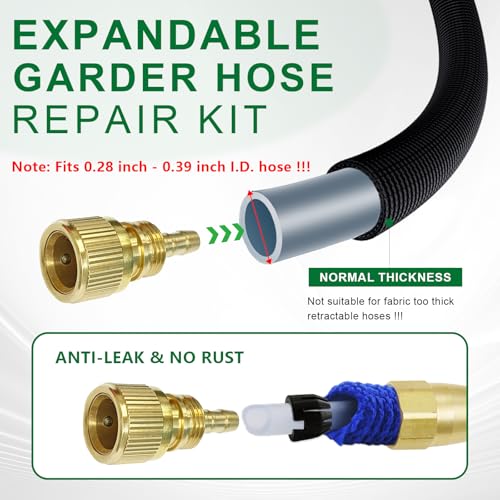 Expandable Hose Repair Kit, Solid Brass Hose End Repair Part for 3/4" GHT Quick Connector, Replacement Fitting for Flexible or Retractable Garden Water Hose, Quick Connector Not Included, 1 Pack
