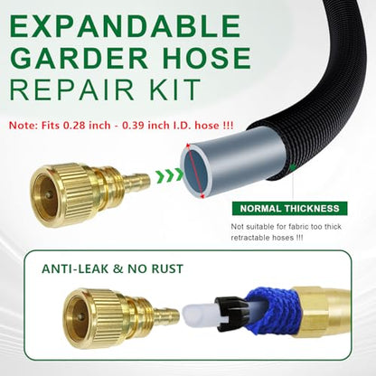 Expandable Hose Repair Kit, Solid Brass Hose End Repair Part for 3/4" GHT Quick Connector, Replacement Fitting for Flexible or Retractable Garden Water Hose, Quick Connector Not Included, 1 Pack