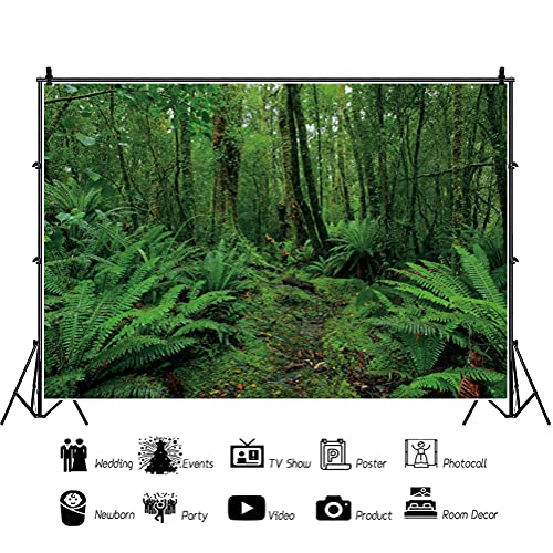 7x5ft Green Jungle Forest Backdrop for Photography Spring Woods Rainforest Natural Scenery Outdoor Wonderland Background Picnic Camping Adventure Photo Booth Studio Props
