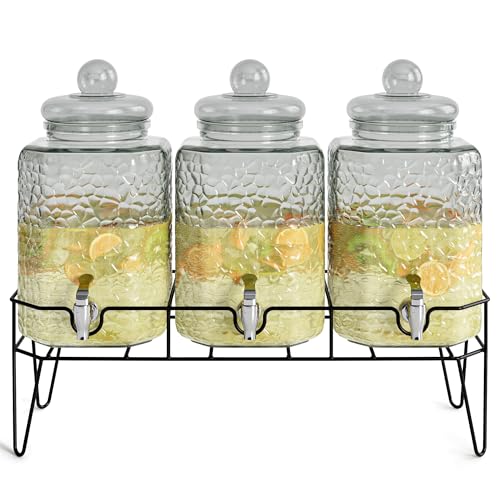Style Setter Premium Glass Drink Dispensers with Metal Stand for Parties – Beverage Dispenser Set for Cold Drinks, Lemonade, Cocktails, Juice – Party Glass Drink Dispenser Station - 1.5 Gal, Set of 3 - color: Triple w/ Stand, size: 1.5 Gallon