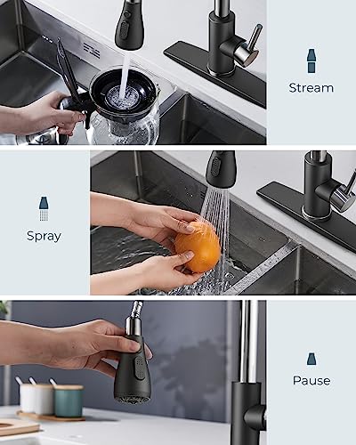 FORIOUS Kitchen Faucets with Pull Down Sprayer, High Arc Single Handle Classic Stainless Steel Sink Faucet 1 or 3 Hole, Suitable for Farmhouse Camper Laundry Rv Bar, Black Chrome - color: Black&Chrome, style: Classic