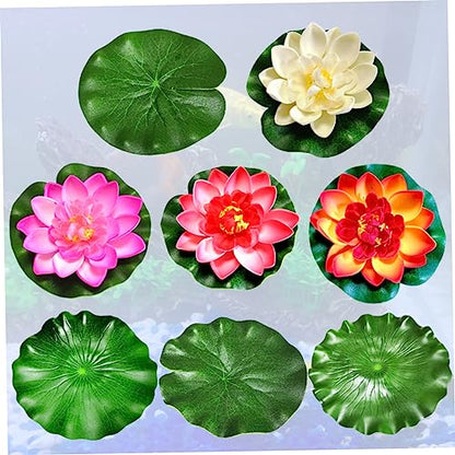 Cabilock 2sets Realistic Water Lily and Lotus Decorations for Pool and Garden Includes Artificial Lily Pads and Leaves for Stunning Aquatic Displays